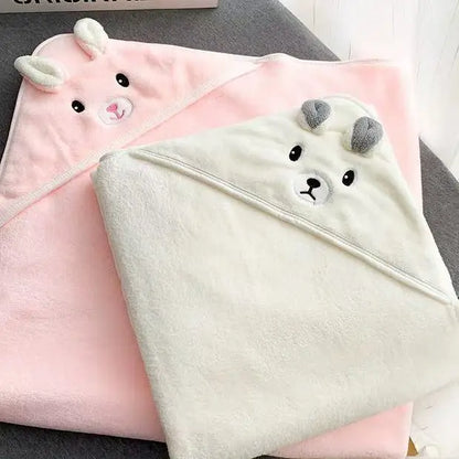 Gray Hooded Coral Fleece Bath Towel Blanket