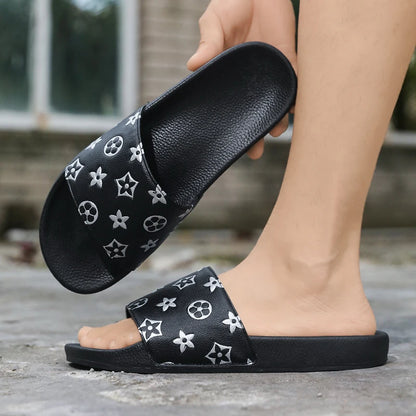 Men's Fashion Slippers Color-blocked Round Toe Heel Wearable Lightweight Anti-slip Quick-drying Classic One-shoulder Slippers