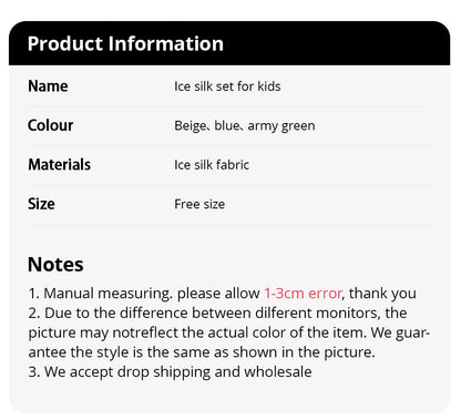 Children's Ice Silk Pajamas, Summer Thin Short Sleeved Shorts, 2-Piece Set of Big Boys and Girls' Home Clothing Set