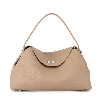 Retro Cowhide Leather Tote, Large Capacity Shopping Bag