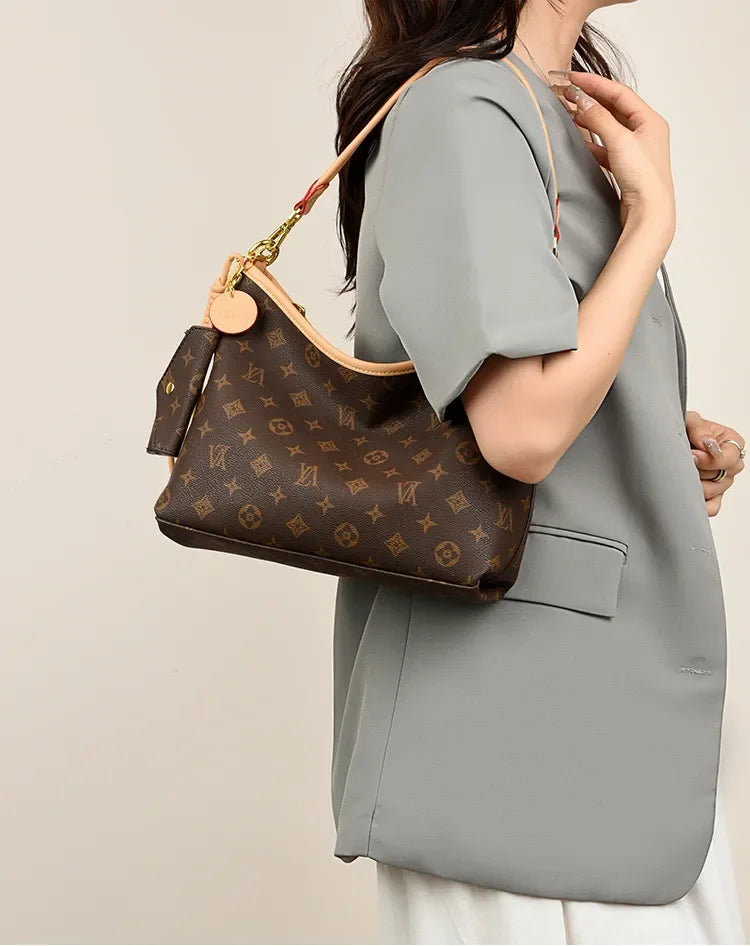 Vintage Canvas Hobo Tote with Mini Coin Bag Charm