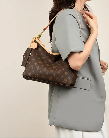 Vintage Canvas Hobo Tote with Mini Coin Bag Charm