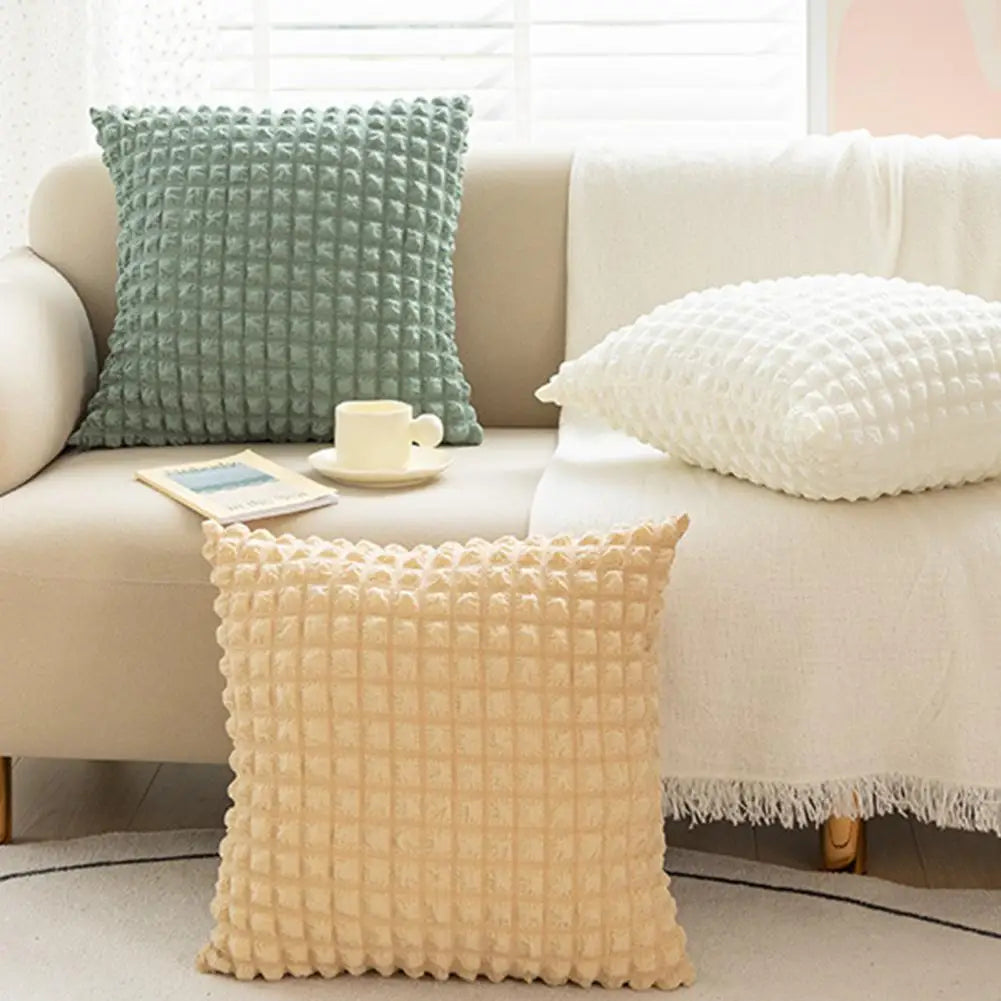 45x45CM Square Pillow Case Puff Lattice Zipper Polyester Sofa Bedroom Cream Velvet Boho Home Decoration Pillow Cushion Cover