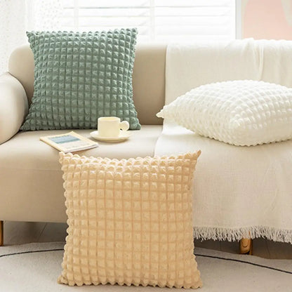 45x45CM Square Pillow Case Puff Lattice Zipper Polyester Sofa Bedroom Cream Velvet Boho Home Decoration Pillow Cushion Cover