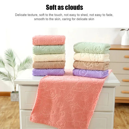 5-Piece Coral Fleece Face Towels — Cute Design, Quick-Drying
