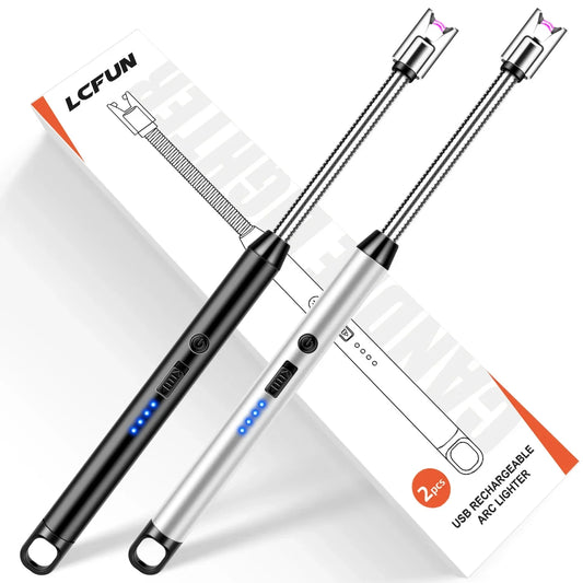 2 Pack Candle Arc Windproof Touch Lighter, USB Rechargeable Lighter with LED Battery Display, Gas Stove Long Lighters
