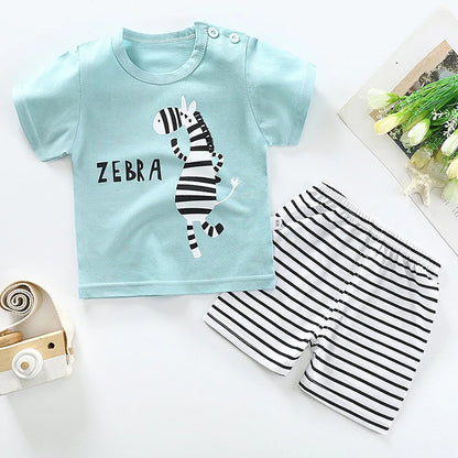 Zebra Print Tee & Striped Shorts 2-Piece Set