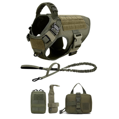 Tactical Dog Harness with Leash & Detachable Pouches
