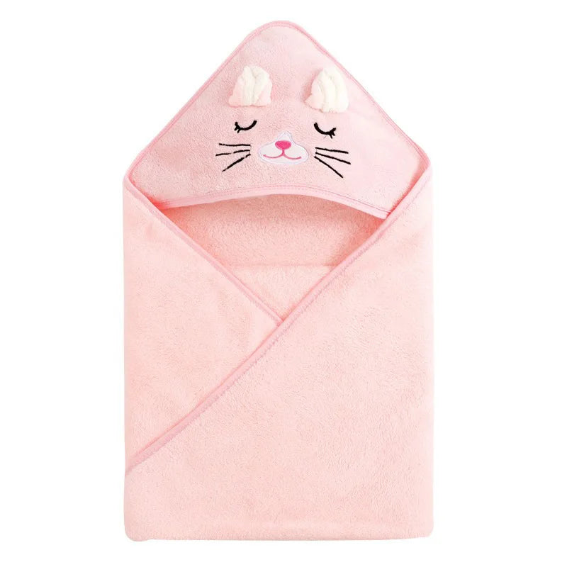 Gray Hooded Coral Fleece Bath Towel Blanket