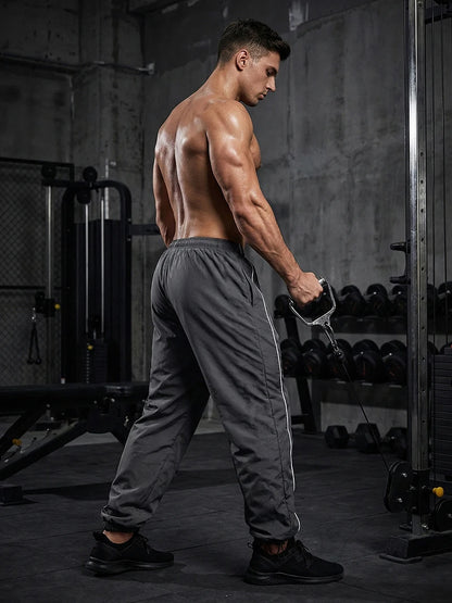 Men's Trendy Sporty Pants with Lines Gym Workout Running Trousers with Side Pockets Athletic Quick-Dry Breathable Sweatpants