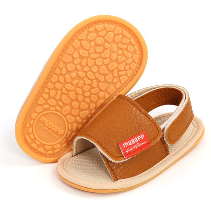 Classic Leather Baby Sandals Baby Boys Baby Girls Non-slip Solid Color Bow Baby Walking Soft Rubber Bottom Hundred Garden Shoes