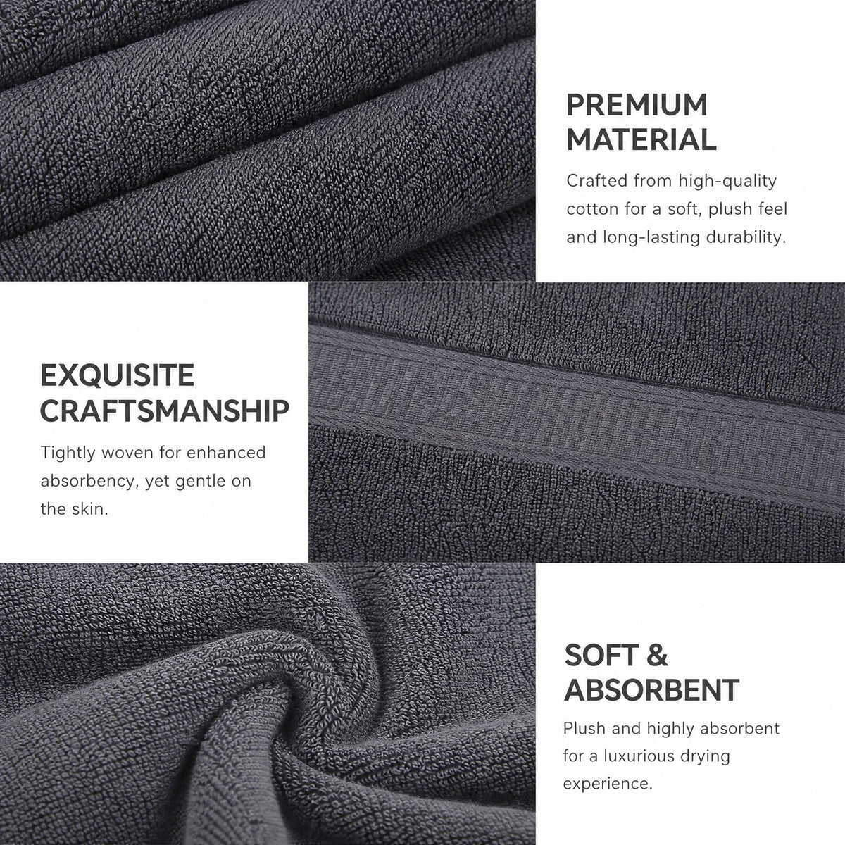 Towels 8 Piece Majestic Plush Luxury Towel Set, Cotton, Grey | Majestic - Bath Towel Set