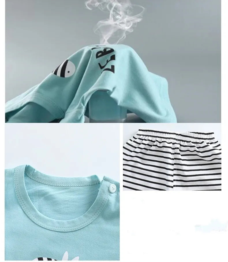Zebra Print Tee & Striped Shorts 2-Piece Set