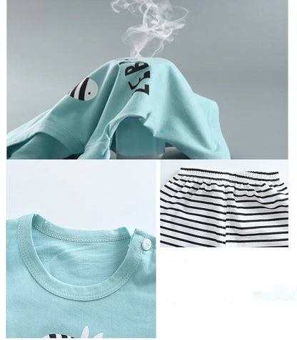 Zebra Print Tee & Striped Shorts 2-Piece Set