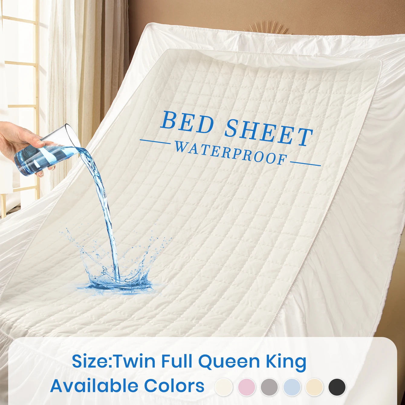Curved Plaid Fitted Sheet, 30cm Deep Pocket. Available in Twin, Full, Queen, King and 7 colors. Waterproof, soft, breathable, wrinkle-resistant and snug-fitting, perfect for bedroom use as daily bedding.