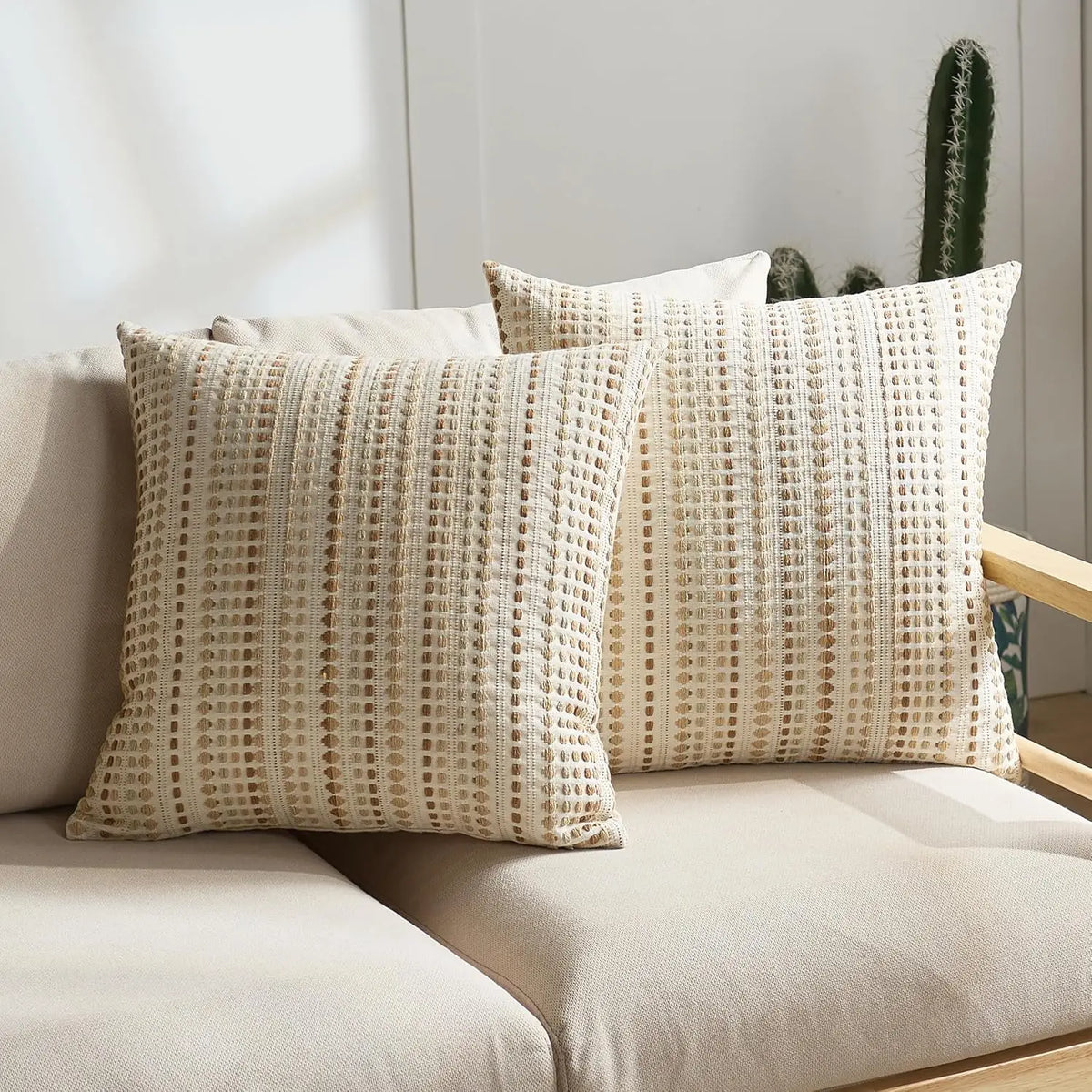 Blue Boho Striped Chenille and Linen Cushion Cover