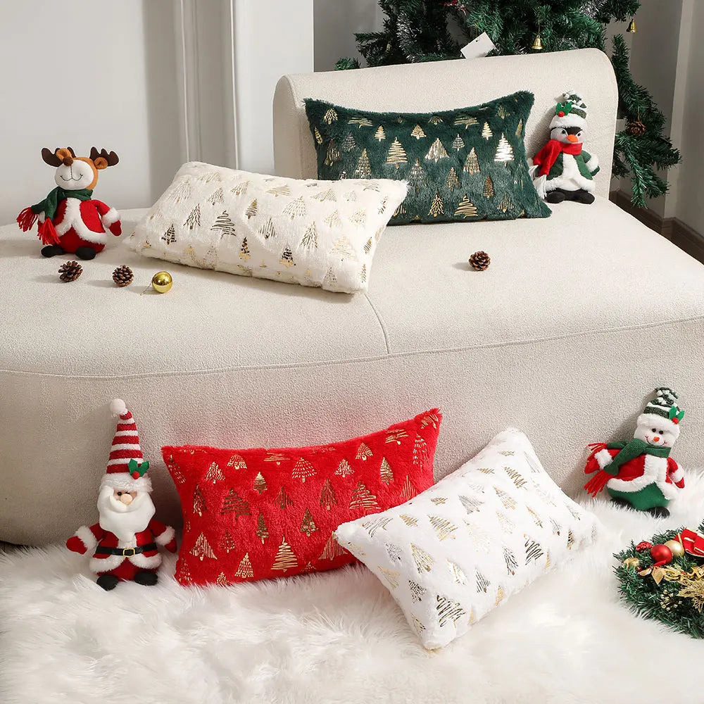 Christmas Foil Print Decorative Cushion Cover Plush Soft Pillowcases for Living Room, Sofa and Bedroom, 30x50 Throw Pillow Cover