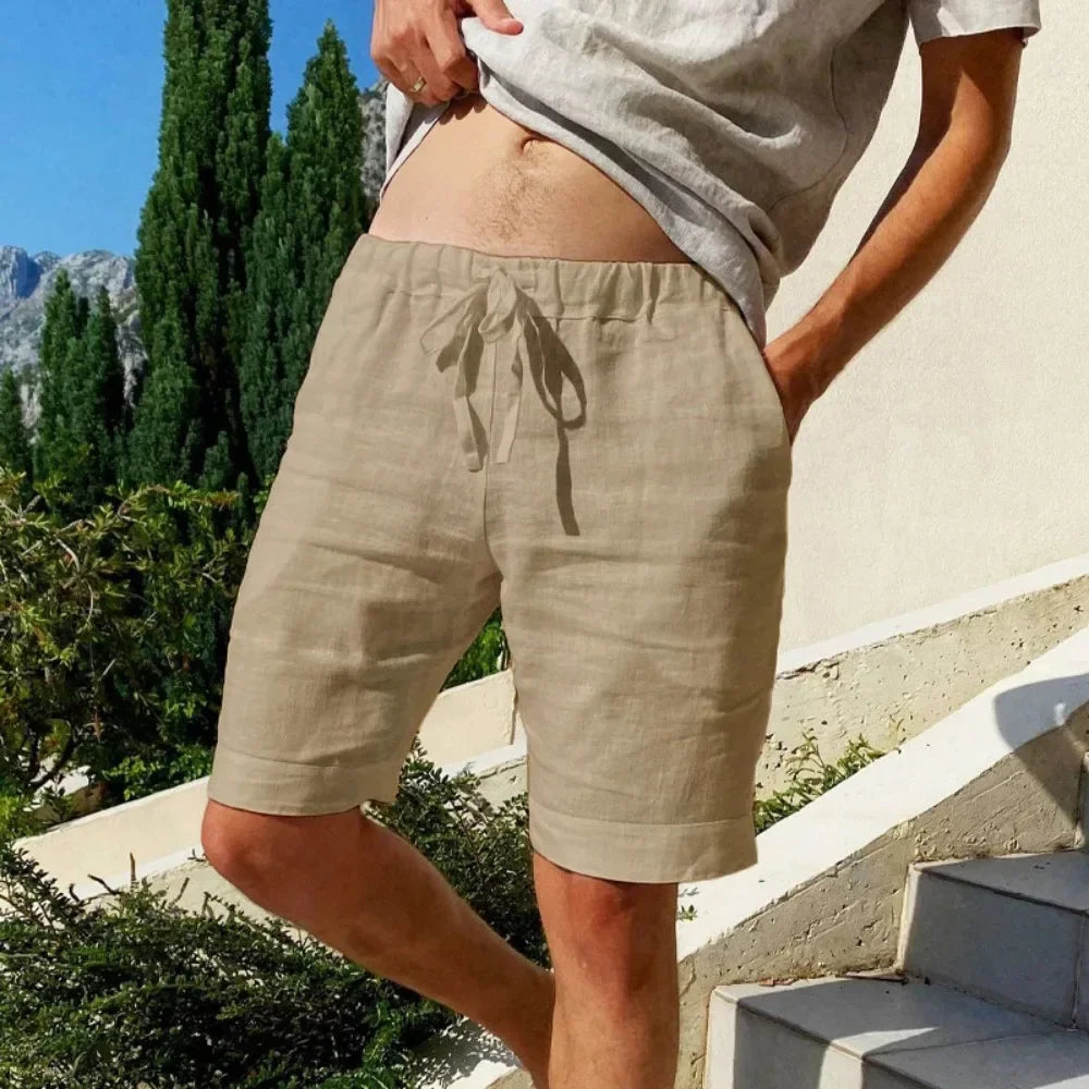 Men's Cotton Linen Hawaii Beach Shorts — Loose Solid Color Versatile Streetwear