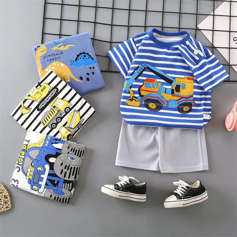 Zebra Print Tee & Striped Shorts 2-Piece Set
