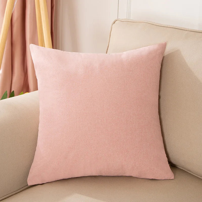 Solid-Color Cotton-Linen Cushion Cover