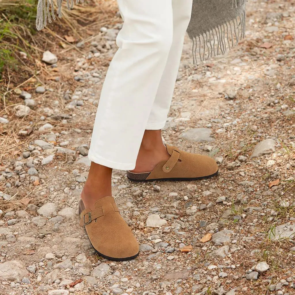 Men’s Suede Clogs — Soft Leather Cork Sandals with Arch Support