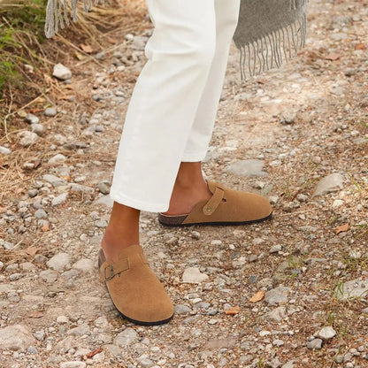 Men’s Suede Clogs — Soft Leather Cork Sandals with Arch Support