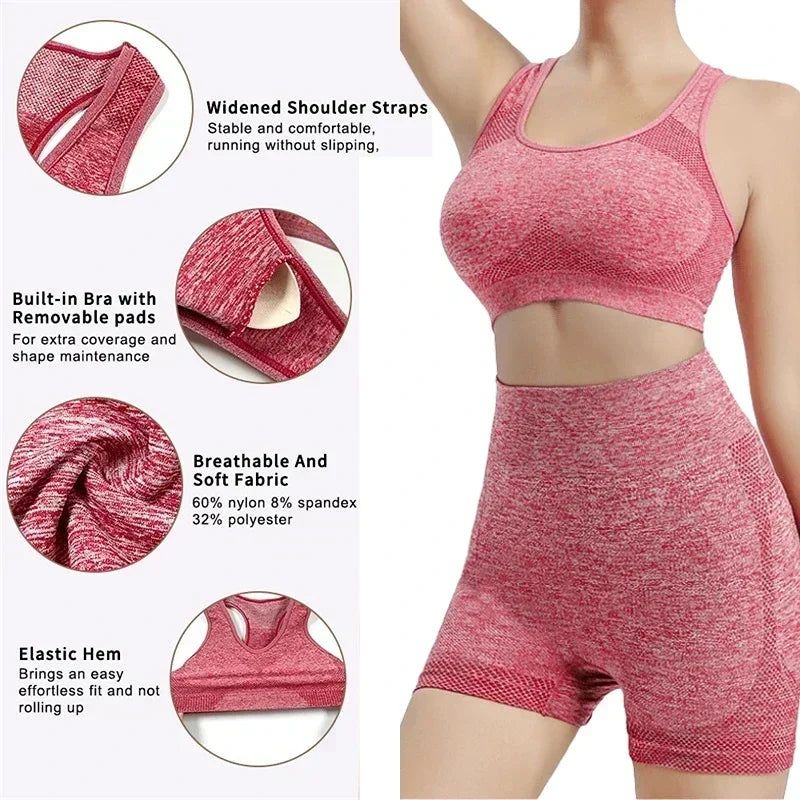 Women’s Seamless Yoga Set — Sports Bra, Shorts & Leggings