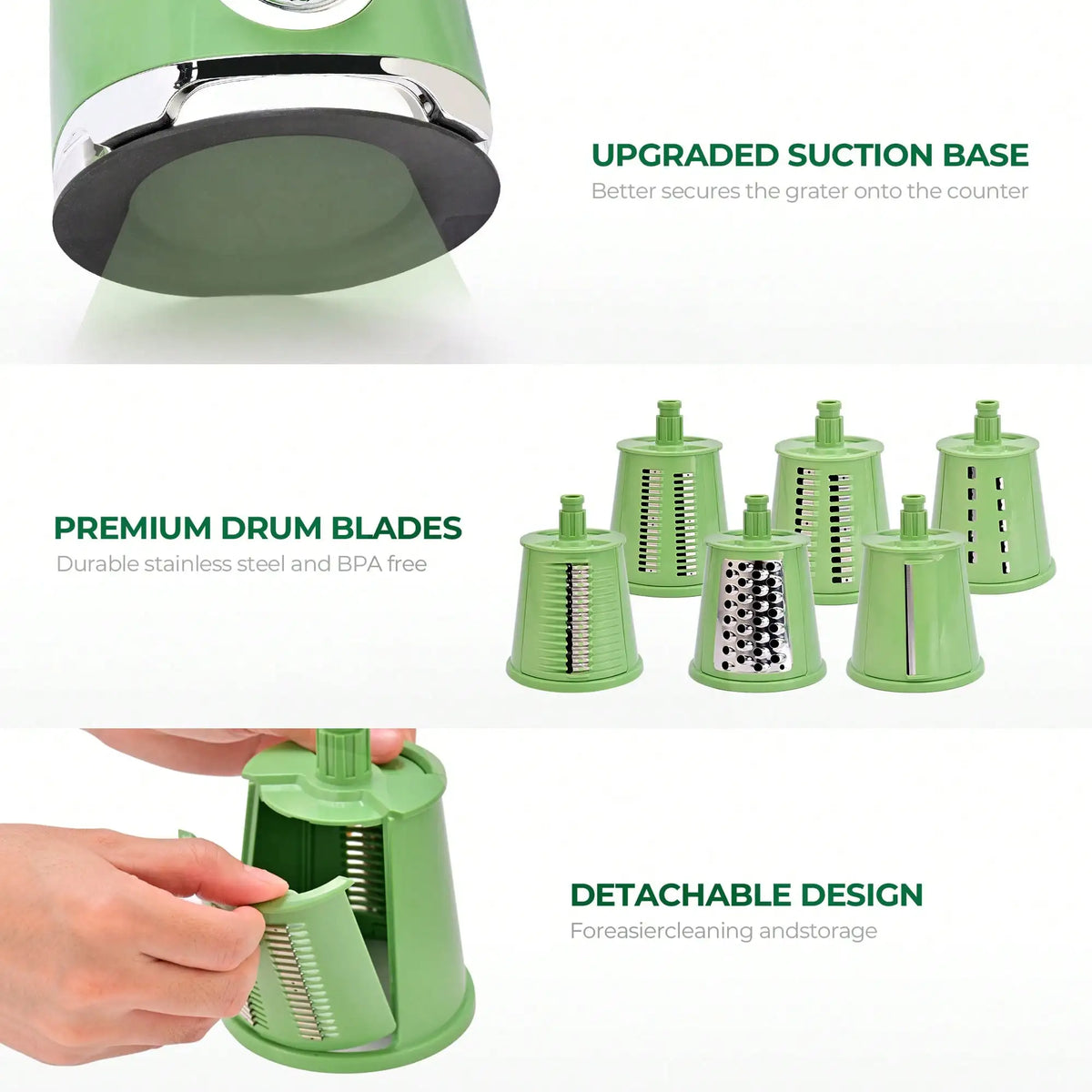 Rotary Cheese Grater with 6 Interchangeable Blades and Suction Base