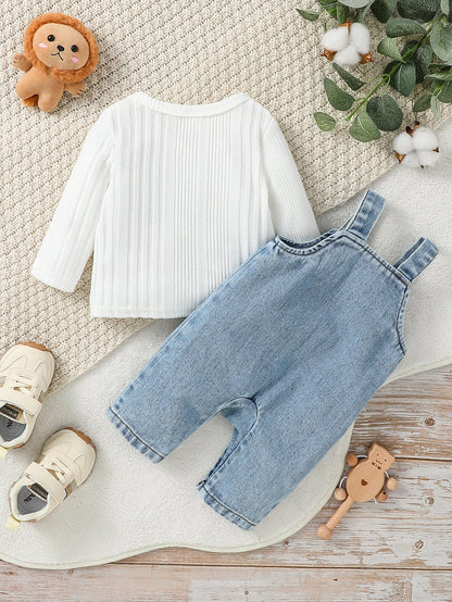 All-Seasons Long Sleeve Top & Romper Set with Letter