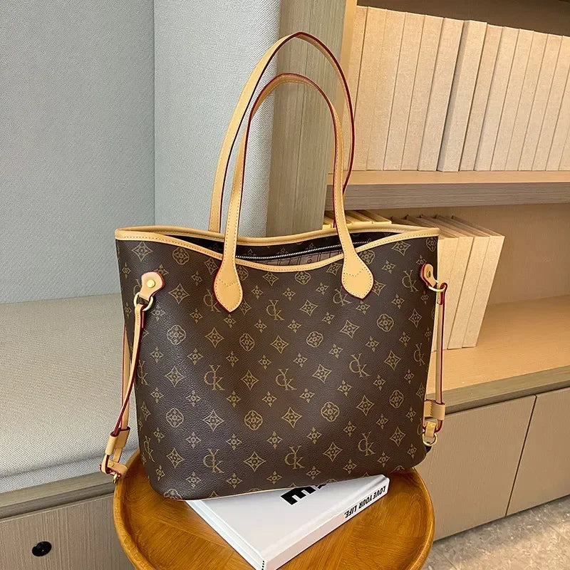 Brown Commuter Tote, Large Capacity Shoulder Bag