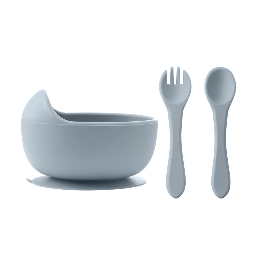 3-Piece Silicone Baby Feeding Bowl Set with Utensils