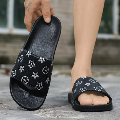 Men's Fashion Slippers Color-blocked Round Toe Heel Wearable Lightweight Anti-slip Quick-drying Classic One-shoulder Slippers