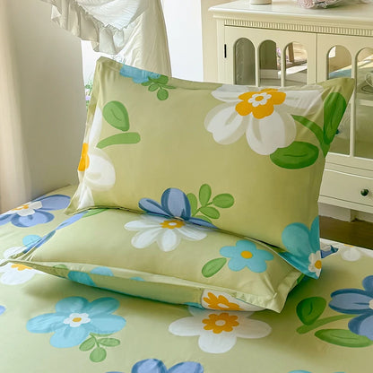 3PCS Bed Flat Sheet WITH pillowcase Bed Plain Solid Color Top Sheets Single/Queen/King Flat Bedsheets Home Bed Linen Sheets