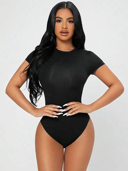Petite Bodycon Bodysuit for Women — Slim Fit Short Sleeve