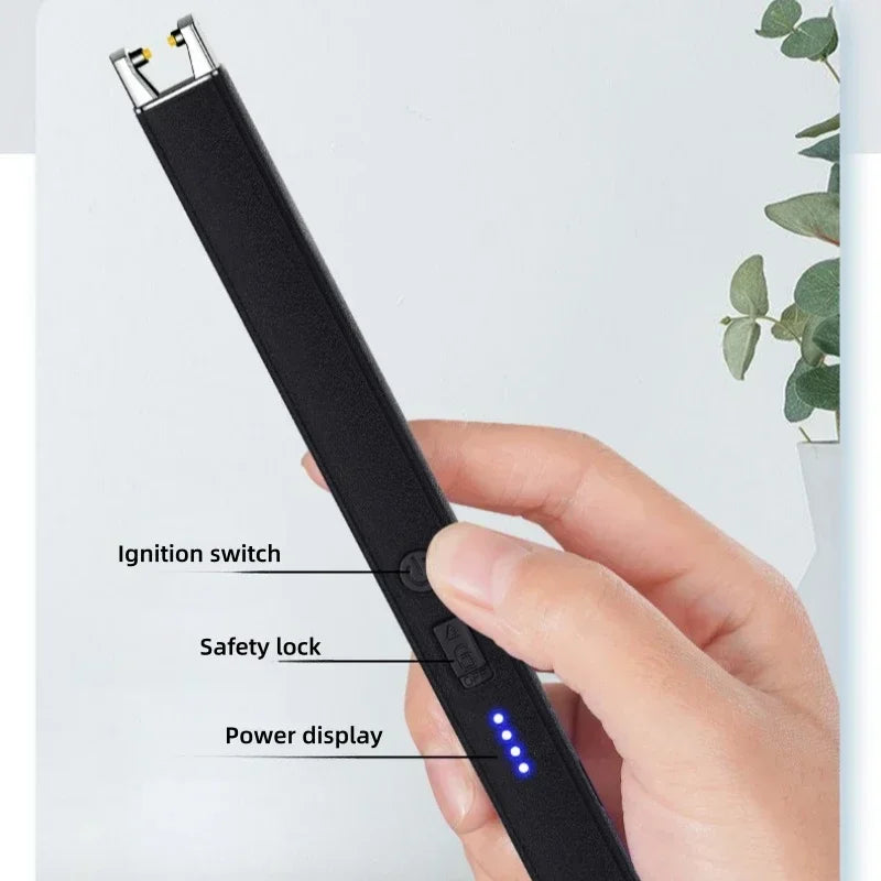Windproof Pulse Arc Electronic Lighter – USB Rechargeable with Safety Lock & Battery Display