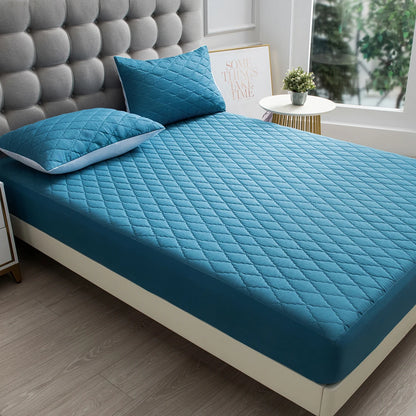 XM-Luvetoria 1pc Fitted Sheet Splash-proof Quilting Bed Cover Bedroom Mattress Protector Solid Color Bed Cover Sheet Soft Polyester Bed Cover