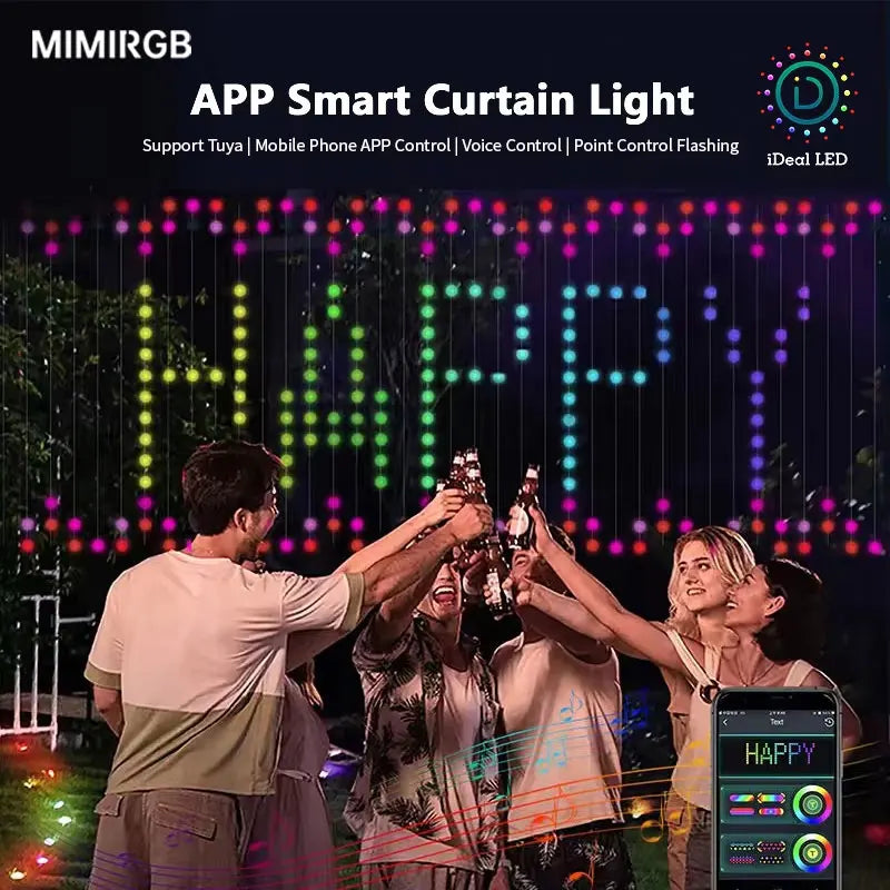 Smart Curtain Lights Bluetooth App LED String RGB Fairy Lights DIY Picture Music Change Display Christmas Halloween Decoration