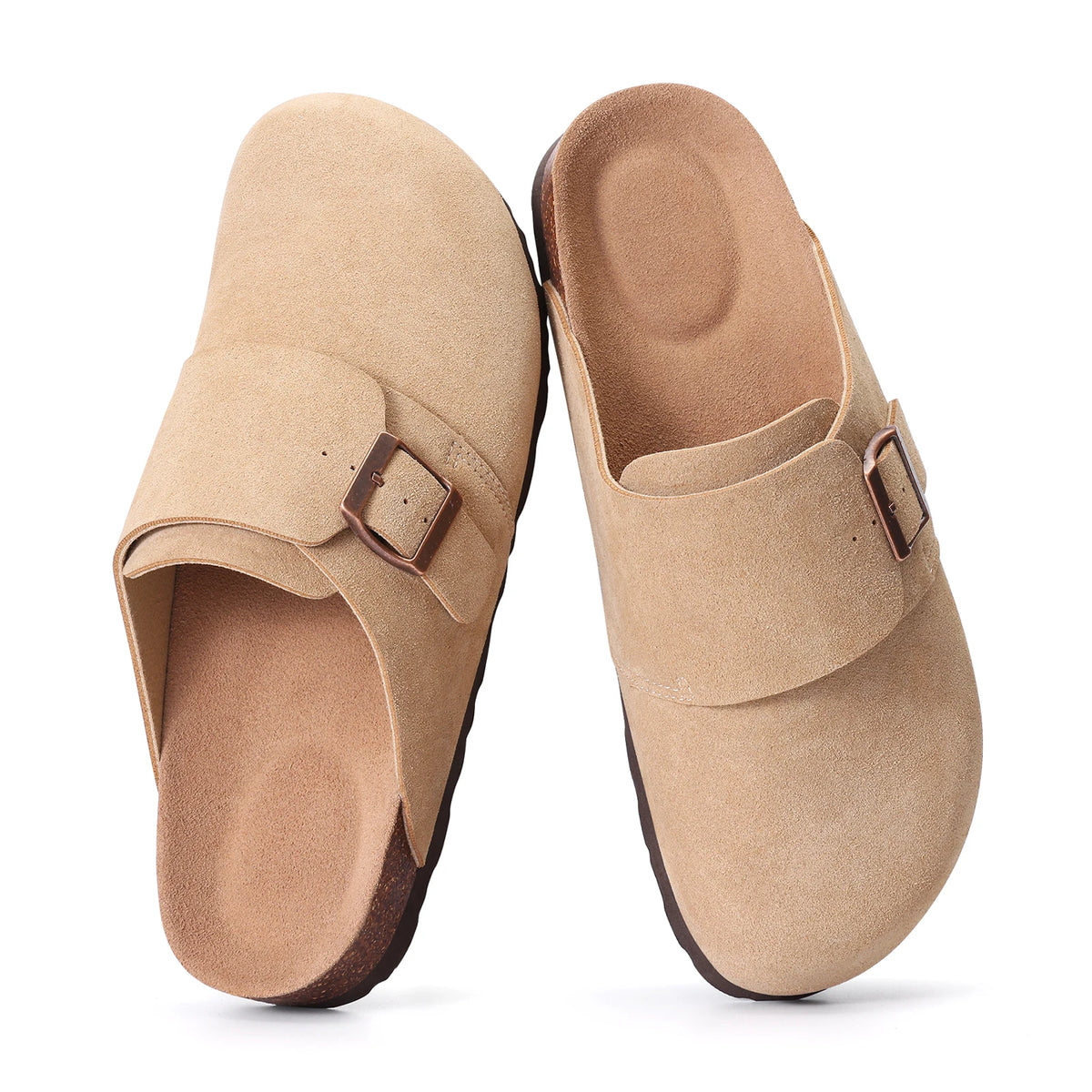 Crestar Women's Cow Suede Leather Clogs – Antislip Cork Sole Mules