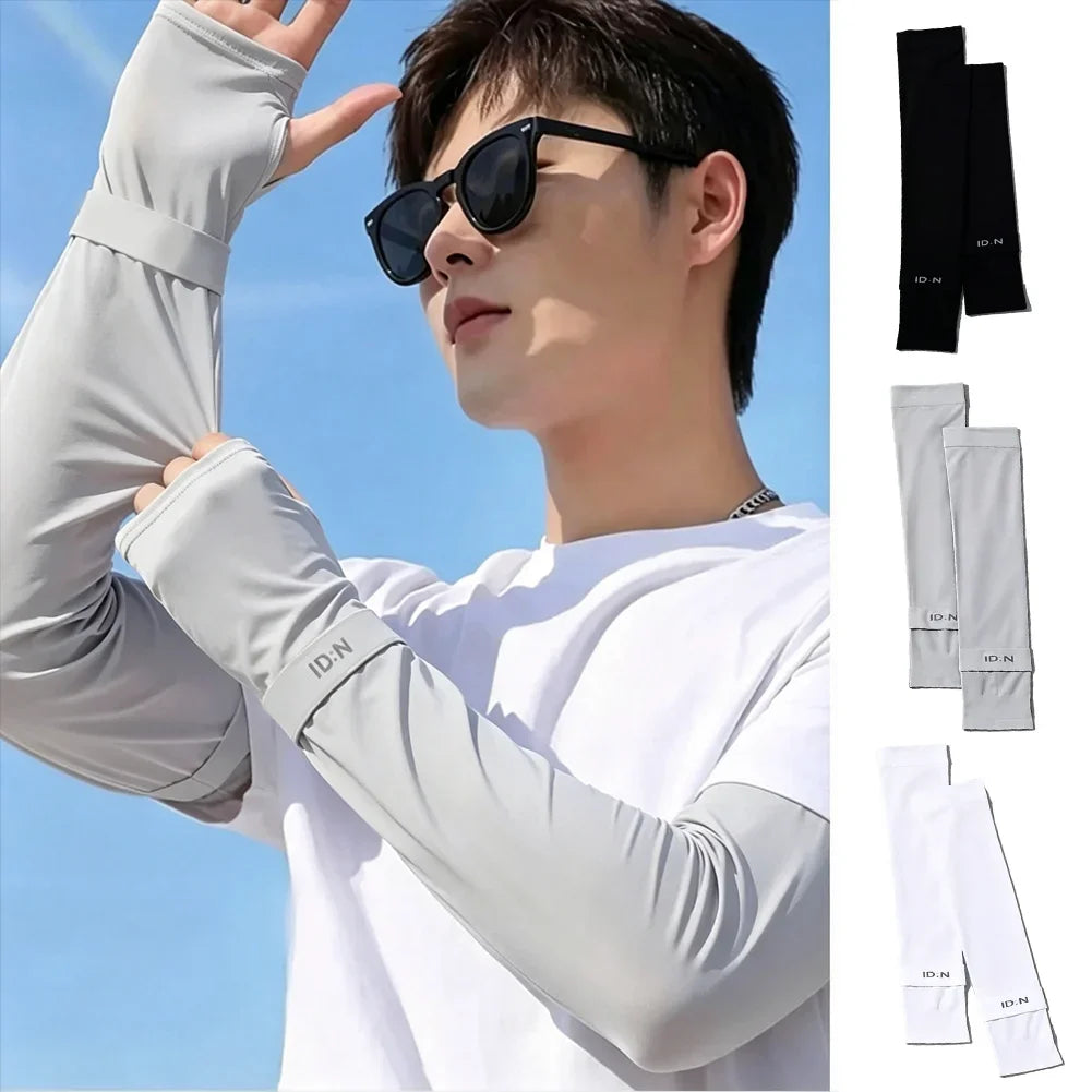 1 Pair Mens Ice Arm Sleeves Sunscreen Elastic Driving Gloves Outdoor UV Protection Arm Cover Sleeves Lightweight Cool Muff New