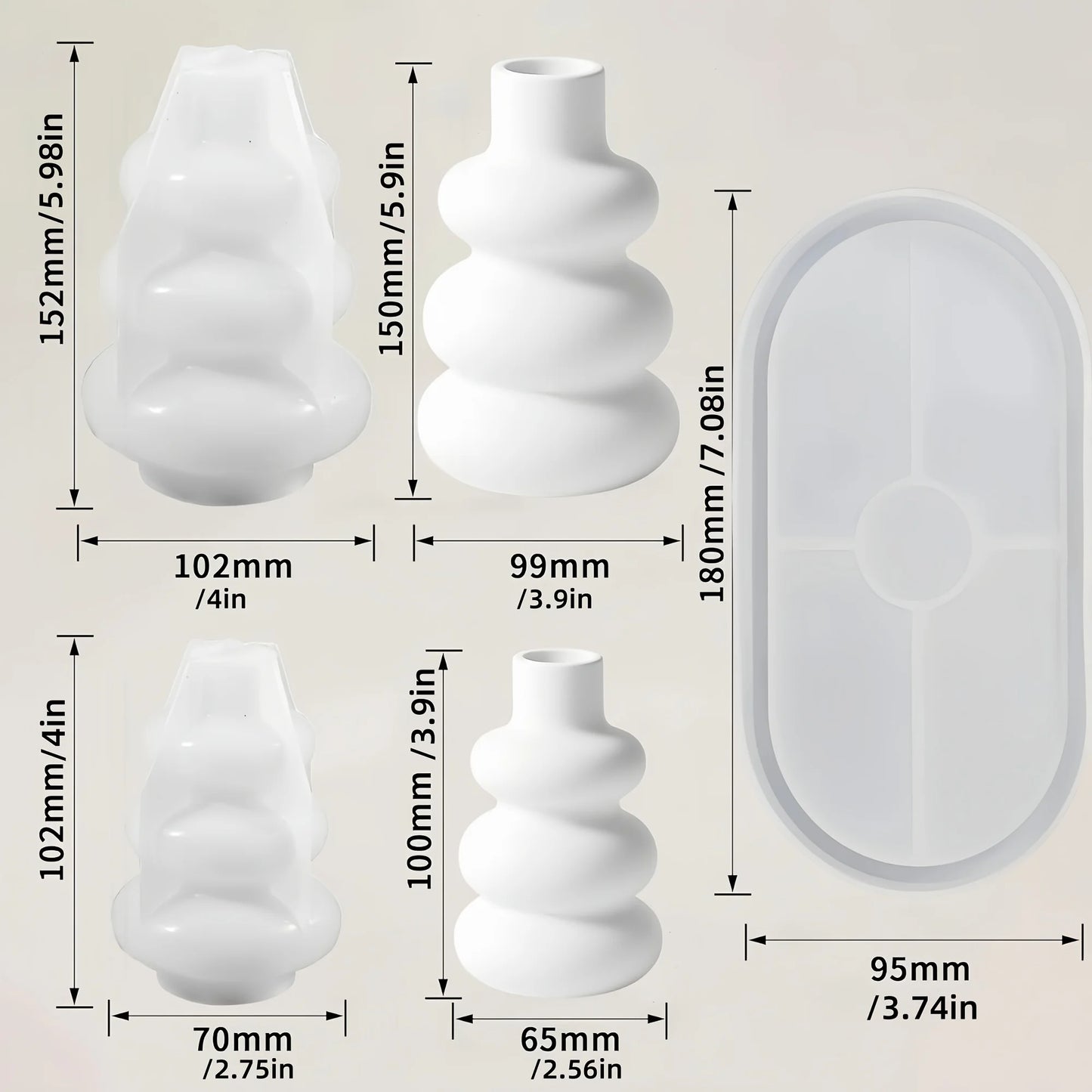 3pcs Vase Tray Silicone Mold, Plaster Vase Mold, Resin Silicone Mold, Suitable for Plaster, Microcement, Resin, etc. Handmade