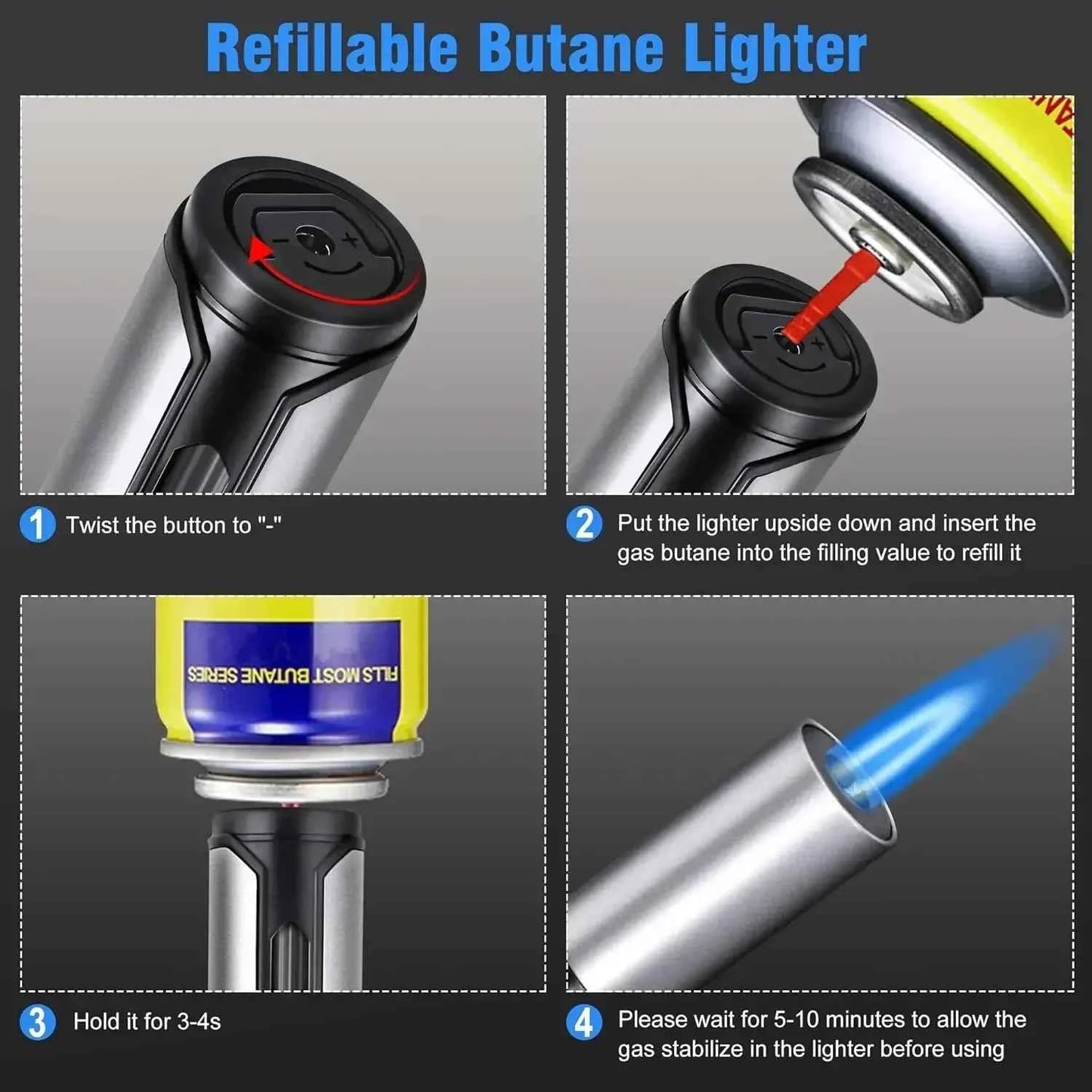 4PC/1PC Honest Metal Windproof Torch Gas Lighter,  Refillable Pen Jet Flame Igniter for Kitchen BBQ Candle Camping Men's Gadget