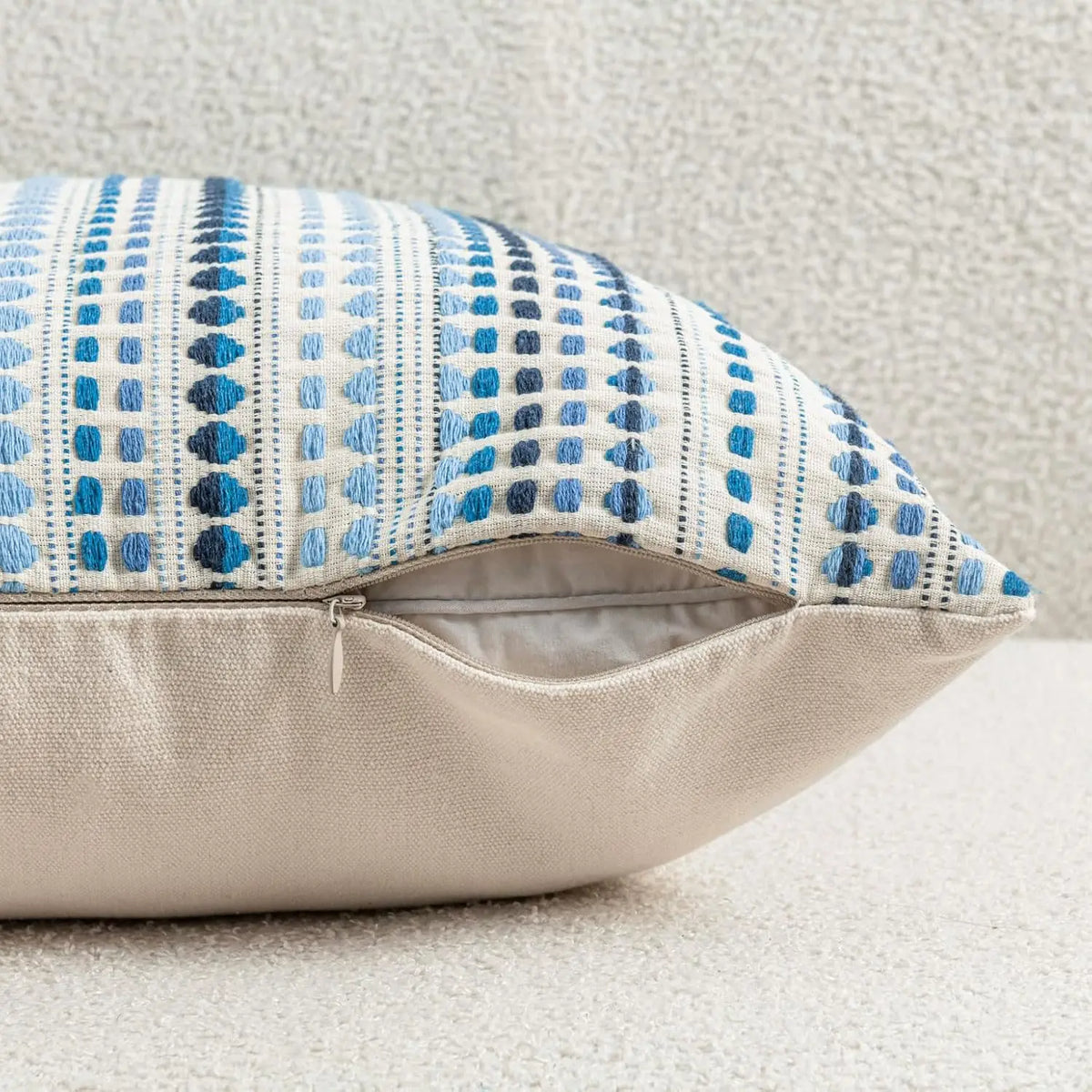 Blue Boho Striped Chenille and Linen Cushion Cover