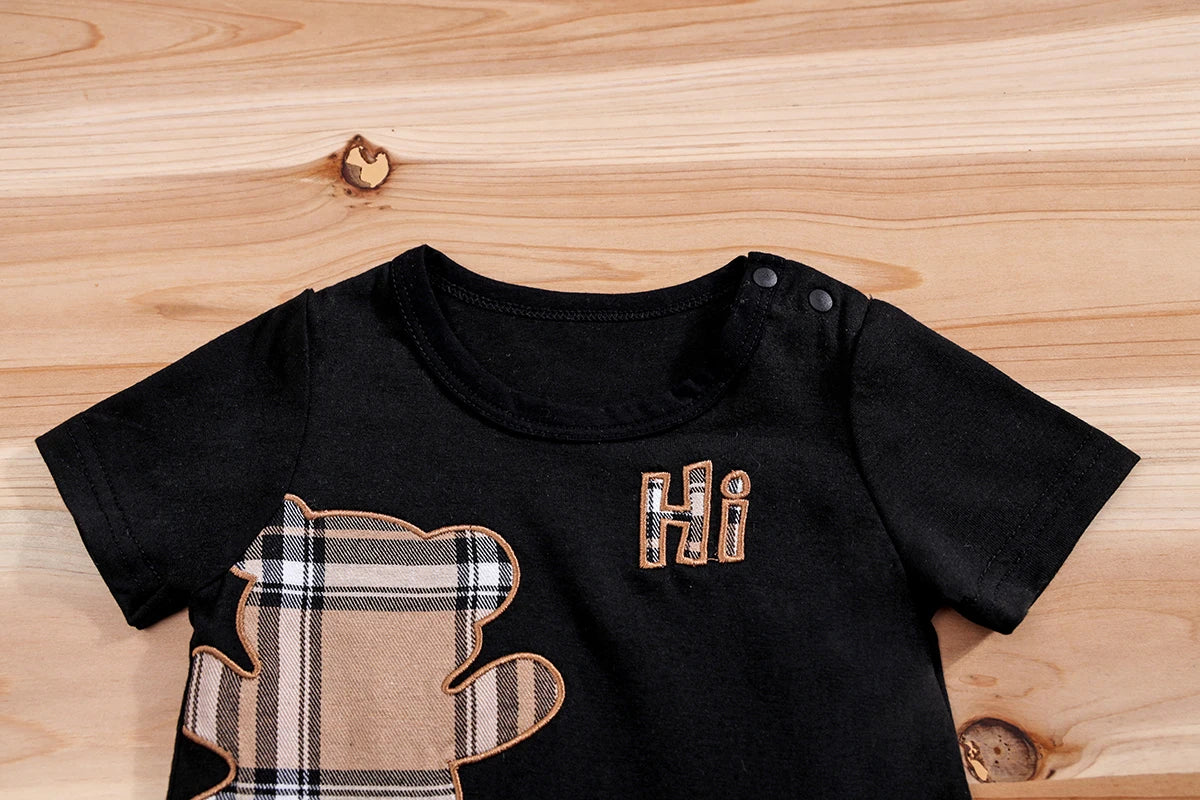Checked Bear Print Tee & Shorts 2-Piece Set