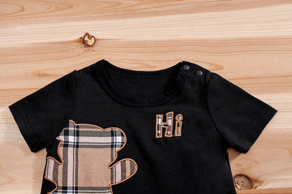 Checked Bear Print Tee & Shorts 2-Piece Set