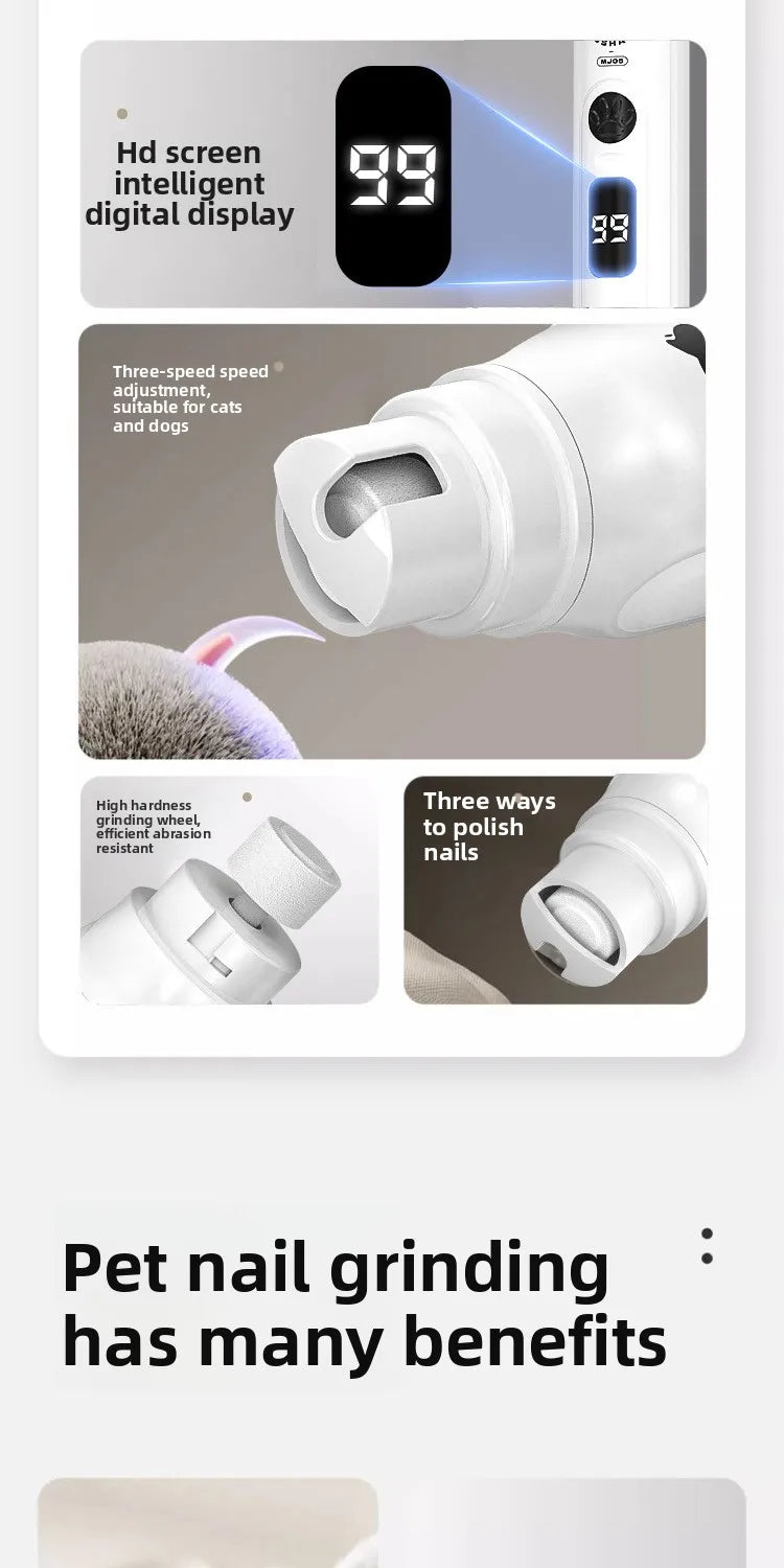 LCD Display Pet Nail Polisher with 3 Grinding Heads