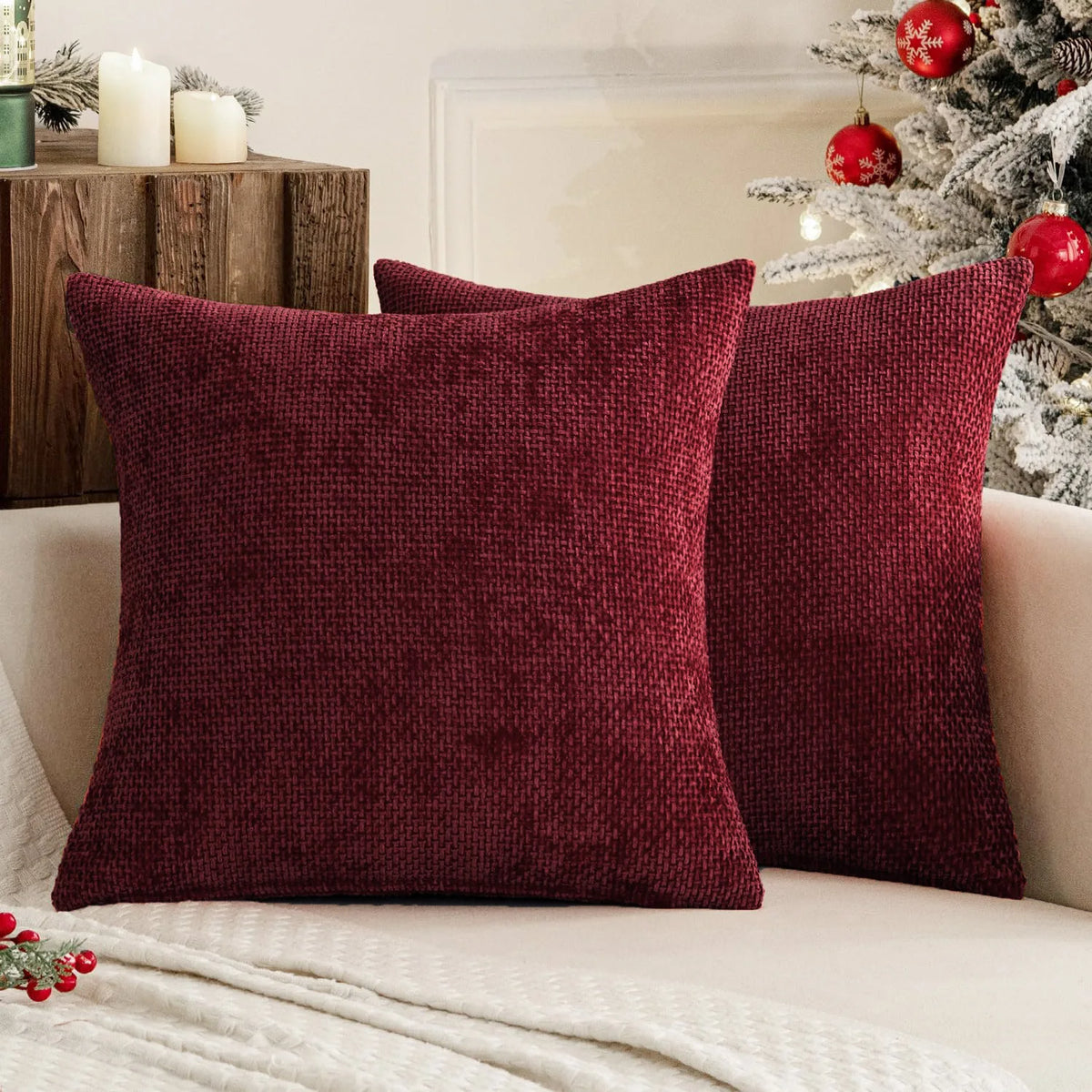 Dark Green Chenille Decorative Cushion Cover