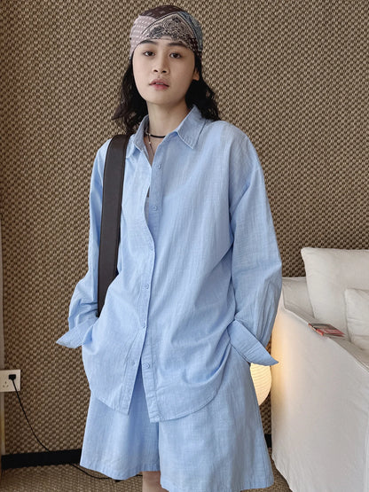 Women's Casual Solid Lapel Long Sleeve Loose Shirt — Spring Summer Blouse
