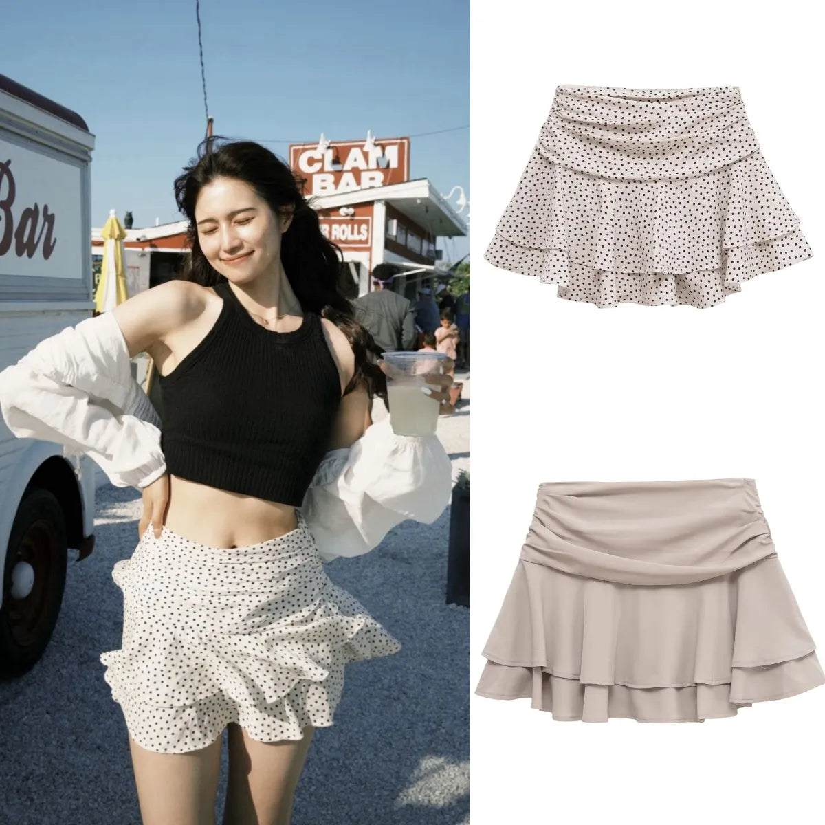 ETJ Women's Flouncy Stacked Short Skirt Pants — Mid-Waist Fashion Hot Girl Style