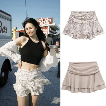 ETJ Women's Flouncy Stacked Short Skirt Pants — Mid-Waist Fashion Hot Girl Style