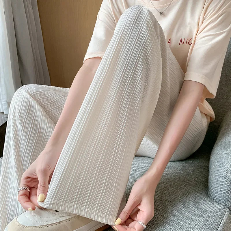 Women's Wide-Leg Pants — Ice Silk Breathable Elastic Waist